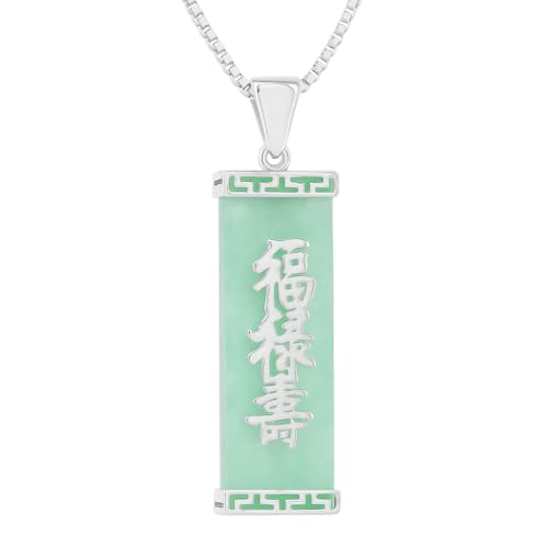 Belacqua Natural Green Jade Pendant Necklace in Sterling Silver or 14K Yellow Gold Plated Silver, Blessing, Good Fortune and Long life Chinese Symbol, Hypoallergenic Fashion Jewelry for Women, Gift Box Included