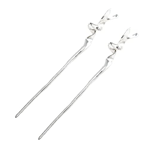 Lurrose 2 Pcs Chinese Hair Sticks Metal Hair Pins for Buns Vintage Accessories Women Styling Tools for Weddings Parties Daily Use - color: Silver