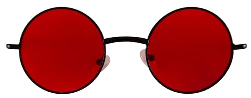 OWL Round Retro Small Circle Tint & Mirror Colored Lens 43-55 mm Sunglasses Metal - color: 43mm Black / Red