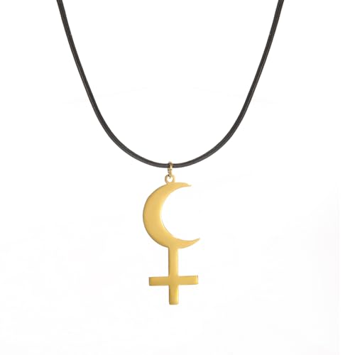 EUEAVAN Black Moon Lilith Goddess Symbol Necklace for Women Gothic Lilith Goddess Seal Astrology Crescent Moon Cross Pendant Pagan Jewelry Wiccan Gifts Lucifer's Symbol Men - color: lilith gold