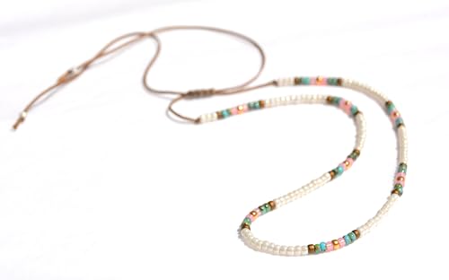 Beaded Choker Necklace for women and Teen Girls, Boho Bohemian Adjustable Colorful Seed Beads Necklace, Handmade Native American Style Jewelry by TRIBES - color: Pearl, Turquoise, Pink, style: Single Necklace