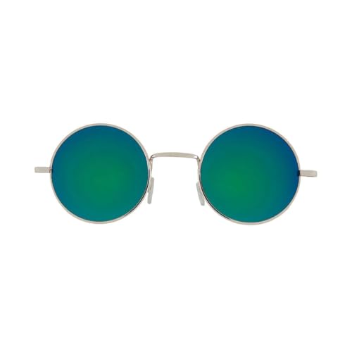 OWL Round Retro Small Circle Tint & Mirror Colored Lens 43-55 mm Sunglasses Metal - color: 43mm Silver / Bluegreen Mirror
