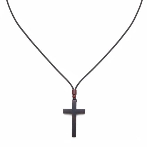 Cross Necklace for Men Vintage Wooden Cross Necklaces Wood Crucifix Pendant Christian Jewelry Gift for Men - color: Black