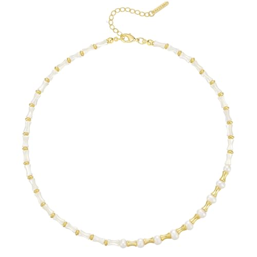 KissYan Beaded Choker Necklace for Women, Colorful Natural Gemstones Pearl Choker 14K Gold Plated Pendant Healing Crystal Necklace Handmade Stone Jewelry Gift - color: I-Shell Pearl