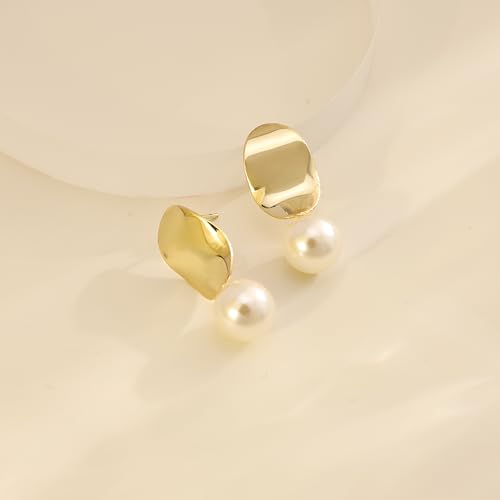 Hayopi Pearl Earrings for Women - Dainty Gold Dangle Drop Earrings, 14k Gold Plated Cute Bow Design, Hypoallergenic Pearl Studs, Wedding Jewelry Gifts - color: GOLD-chunky gold earrings