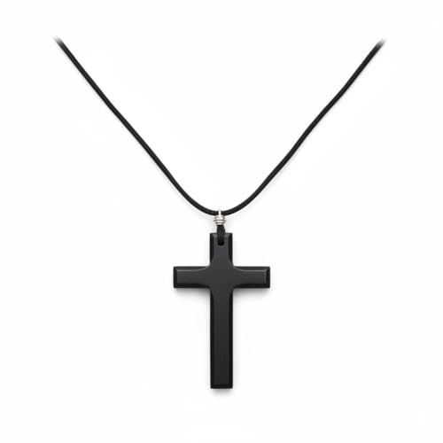 Cross Necklace for Men Vintage Wooden Cross Necklaces Wood Crucifix Pendant Christian Jewelry Gift for Men - color: Big Black