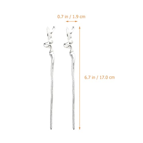 Lurrose 2 Pcs Chinese Hair Sticks Metal Hair Pins for Buns Vintage Accessories Women Styling Tools for Weddings Parties Daily Use - color: Silver