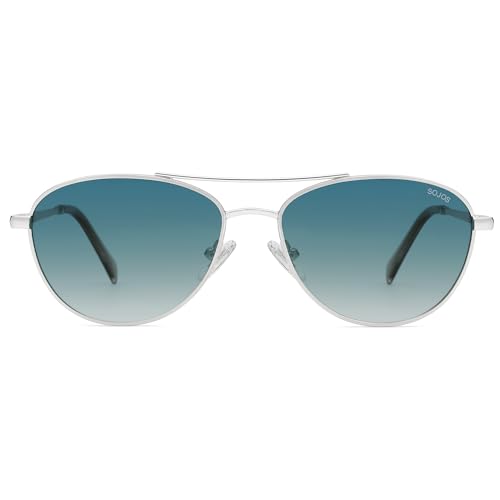 SOJOS Retro Polarized Aviator Sunglasses for Women Men Vintage 70s Style UV Protection Womens Mens Sun Glasses SJ1265 - color: Silver/Blue Grading