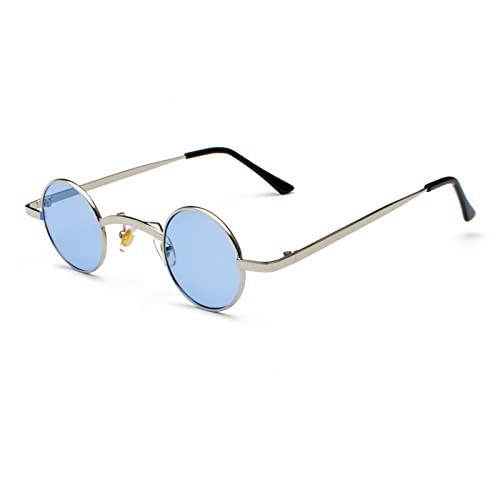 mincl/punk Small Chic Fashion Vintage Round Sunglasses Metal Frame - color: Clear&blue