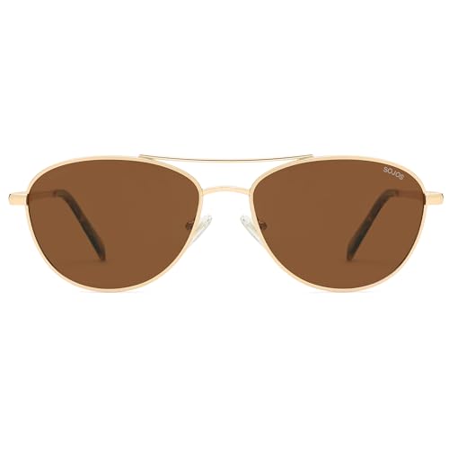 SOJOS Retro Polarized Aviator Sunglasses for Women Men Vintage 70s Style UV Protection Womens Mens Sun Glasses SJ1265 - color: Gold/Brown