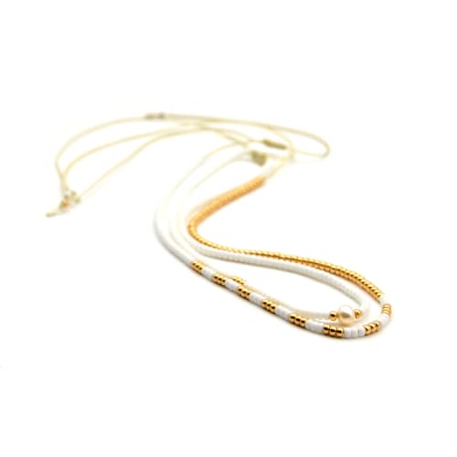 Beaded Choker Necklace for women and Teen Girls, Boho Bohemian Adjustable Colorful Seed Beads Necklace, Handmade Native American Style Jewelry by TRIBES - color: White & Gold, style: Set of 2 Necklaces