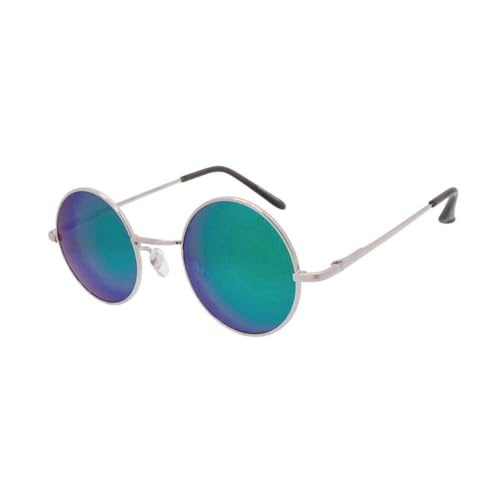 OWL Round Retro Small Circle Tint & Mirror Colored Lens 43-55 mm Sunglasses Metal - color: 43mm Silver / Bluegreen Mirror