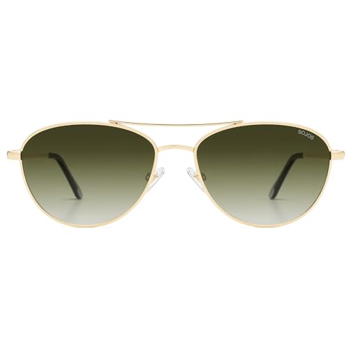SOJOS Retro Polarized Aviator Sunglasses for Women Men Vintage 70s Style UV Protection Womens Mens Sun Glasses SJ1265 - color: Gold/Greyish-green