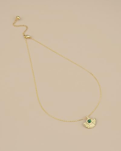 SNGIA 18K Gold Plated Green Malachite Natural Stone Healing Half Circle Pendant Statement Necklace for Women by SNGIA, Bead Trendy Birthstone Gemstone Bohemian Preppy Retro Bold Handmade Exaggerated Jewelry Gifts, Vintage Unique Cute Baroque necklace Summ