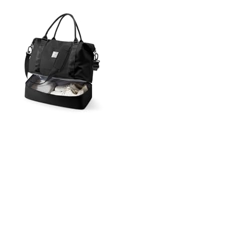 Travel Duffel Bag, 18x14x8 Inches Travel Bag Spirit with Shoes Compartment, Weekender Overnight Bag for Women with Trolley Sleeve, Carry On Bag for Airplanes Sport Tote Gym Bag Black - color: H-Black, size: Large
