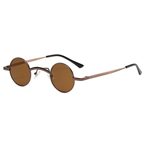 mincl/punk Small Chic Fashion Vintage Round Sunglasses Metal Frame - color: Brown