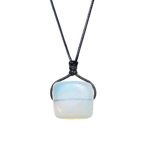 Runyangshi Opal Stone Healing Crystal Square Pendant 0.59"-0.78"(1.5-2cm) Tumbled Polished Stones Necklace Meditation Reiki Energy Amulet Bohemia for Men Women Hand-Woven Rope Gift - color: Opal