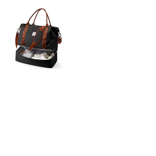 Spirit Travel Duffel - 18x14x8 Inches Weekender Overnight Bag with Shoes Compartment, Trolley Sleeve & Carry On for Airplanes, Sport Tote Gym Bag - Black/Brown - color: H7-BlackBrown, size: Large