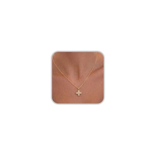 Opal Pendant Necklace for Women - Dainty 14k Gold Plated Jewelry Necklaces, Perfect Valentine's Day/Mother's Day Gift for Her, Mom, Girlfriend, Daughter - color: Pave CZ Clover-GD