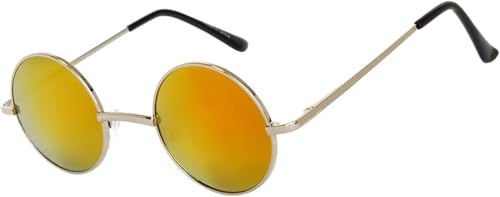 OWL Round Retro Small Circle Tint & Mirror Colored Lens 43-55 mm Sunglasses Metal - color: 43mm Silver / Red Mirror
