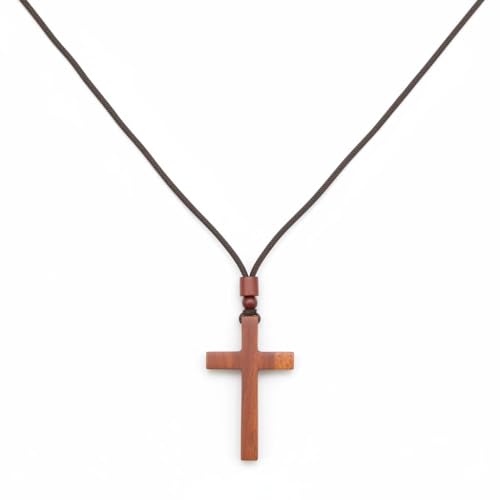 Cross Necklace for Men Vintage Wooden Cross Necklaces Wood Crucifix Pendant Christian Jewelry Gift for Men - color: Red