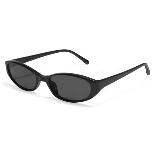 GUVIVI Retro Oval Sunglasses for Women 2026 90s Small Chic Cat Eye Sun Glasses Sunnies Lightweight Shades - color: Black Frame - Black Lens