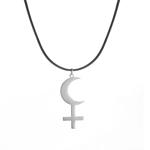 EUEAVAN Black Moon Lilith Goddess Symbol Necklace for Women Gothic Lilith Goddess Seal Astrology Crescent Moon Cross Pendant Pagan Jewelry Wiccan Gifts Lucifer's Symbol Men - color: lilith silver