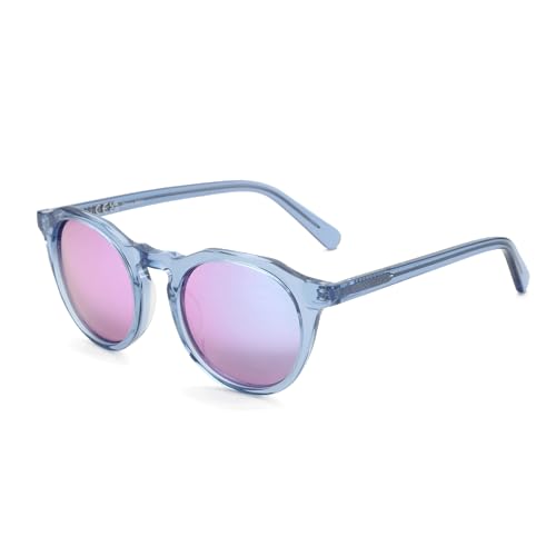 ZENOTTIC Vintage Round Polarized Sunglasses for Men Women UV400 Protection - color: C12 Crystal Blue Frame Pink Lens