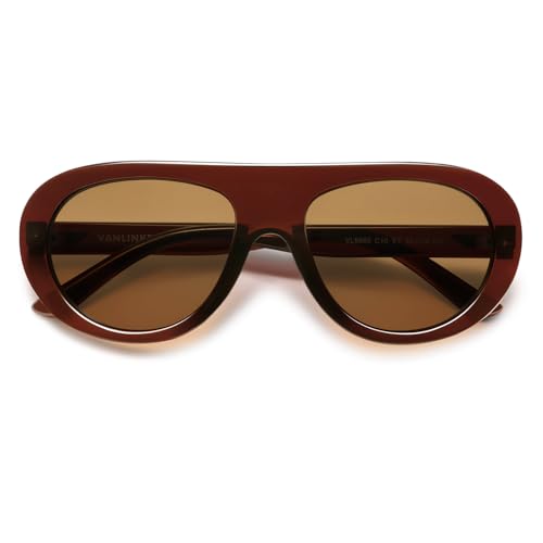 VANLINKER Oversized Retro Aviator Sunglasses for Women Men Chic 70s Vintage Style Trendy 2026 Chunky Sun Glasses VL9865 - color: C10-transparent Orange-brown/Brown