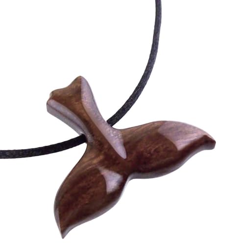 Wooden Whale Tail Necklace, Orca Whale Tail Pendant, Handmade Nautical Jewelry for Men Hand Carved in Granadilllo Exotic Wood