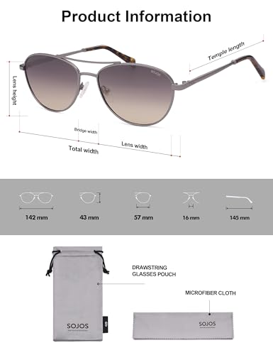 SOJOS Retro Polarized Aviator Sunglasses for Women Men Vintage 70s Style UV Protection Womens Mens Sun Glasses SJ1265 - color: Light Gunmetal/Greyish-brown