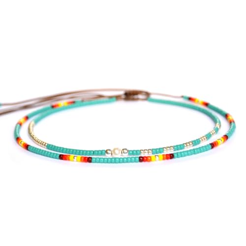 Beaded Choker Necklace for women and Teen Girls, Boho Bohemian Adjustable Colorful Seed Beads Necklace, Handmade Native American Style Jewelry by TRIBES - color: Turquoise Multicolor, style: Set of 2 Necklaces