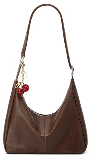 Hobo Bags for Women Leather,Foldable Slouchy Shoulder Purse Crossbody Handbag,Soft Vegan Brown Tote Casual Everyday Handbags - color: Wy22-f