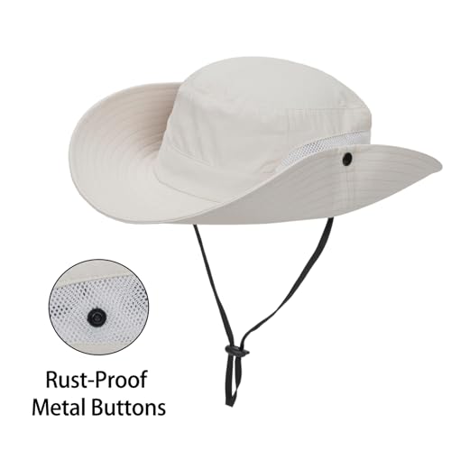Womens Summer Sun Hat Beach Hat Wide Brim Outdoor UV Protection Hat Packable Mesh Bucket Hat with Ponytail Hole - color: Solid Beige
