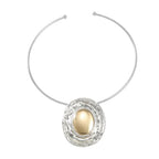 Two Tone Oval Pendant Open Circle Choker for Women Statement Tribal African Jewelry Gold-plated Cool Collar Necklace with Disc Charm Punk Simple Ethnic Necklace