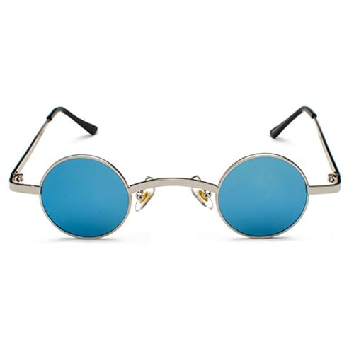 mincl/punk Small Chic Fashion Vintage Round Sunglasses Metal Frame - color: Blue&mirror