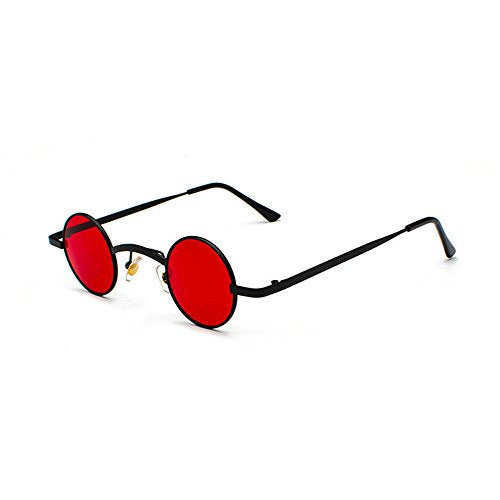 mincl/punk Small Chic Fashion Vintage Round Sunglasses Metal Frame - color: Black Red