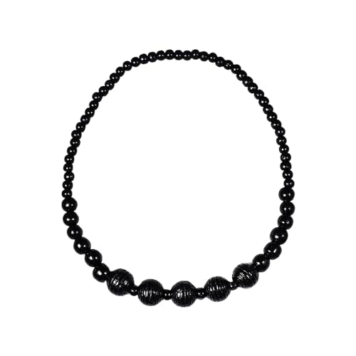 COLORFUL BLING Natural Chunky Wooden Beads Statement Necklace Boho African Tribal Collar Choker Bib Necklace Hippie Vacation Jewelry for Unisex Men Women - color: grooved black