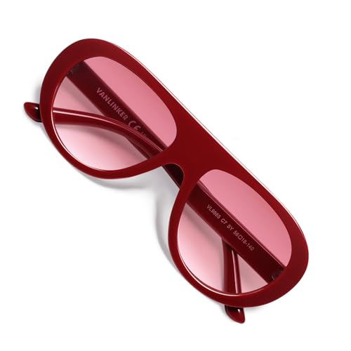 VANLINKER Oversized Retro Aviator Sunglasses for Women Men Chic 70s Vintage Style Trendy 2026 Chunky Sun Glasses VL9865 - color: C7-red