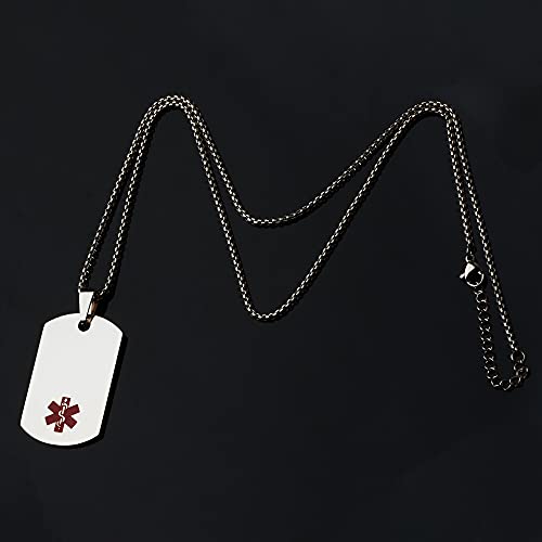 Medical Alert ID Necklace, Laser Engraved TYPE 1 DIABETES, Stainless Steel Tag Pendant with 23.6 inch Chain for Men Women Diabetic Emergency First Aid - color: Silver, size: TYPE 1 DIABETES