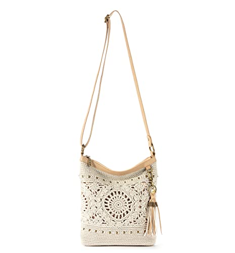 The Sak Lucia Crossbody Bag in Crochet, Convertible Purse with Adjustable Shoulder Strap - color: Natural Medallion