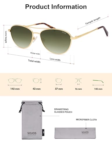 SOJOS Retro Polarized Aviator Sunglasses for Women Men Vintage 70s Style UV Protection Womens Mens Sun Glasses SJ1265 - color: Gold/Greyish-green