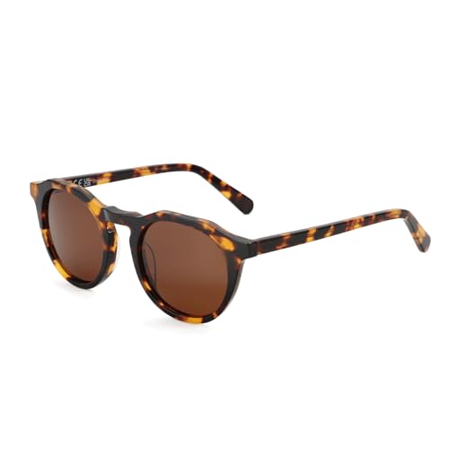 ZENOTTIC Vintage Round Polarized Sunglasses for Men Women UV400 Protection - color: C13 Tortoise Frame Brown Lens