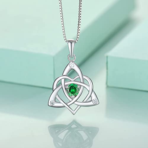STARCHENIE Celtic Knot Necklace for Women 925 Sterling Silver Trinity Love Knot Pendant Birthstones Jewelry - color: 5-emerald-May