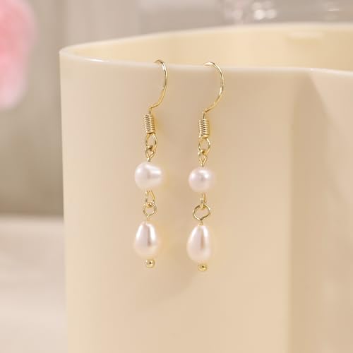 Hayopi Pearl Earrings for Women - Dainty Gold Dangle Drop Earrings, 14k Gold Plated Cute Bow Design, Hypoallergenic Pearl Studs, Wedding Jewelry Gifts - color: GOLD-2 drop pearl earrings