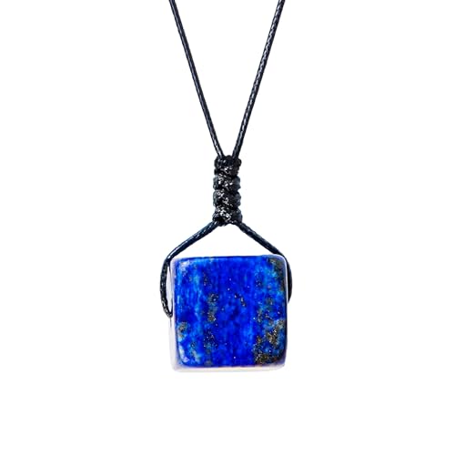 Runyangshi Natural Crystal Quartz Square Pendant 0.59"-0.78"(1.5-2cm) Tumbled Polished Stones Necklace Meditation Reiki Energy for Men Women Hand-Woven Rope Gift (Lapis Lazuli) - color: Lapis lazuli