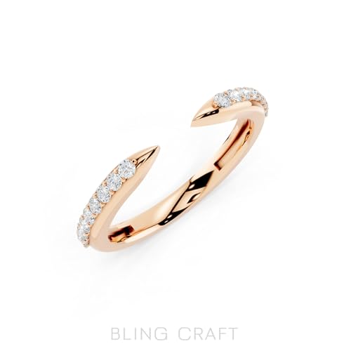 1/6 Carat Round Moissanite Eternity Wedding Band Open Ring for Women in 14K Gold Plated 925 Sterling Silver Stacking Engagement Ring Promise Anniversary Ring D Color VVS1 Clarity Jewelry Gift for Her - color: 14K Rose Gold Plated 925 Sterling Silver