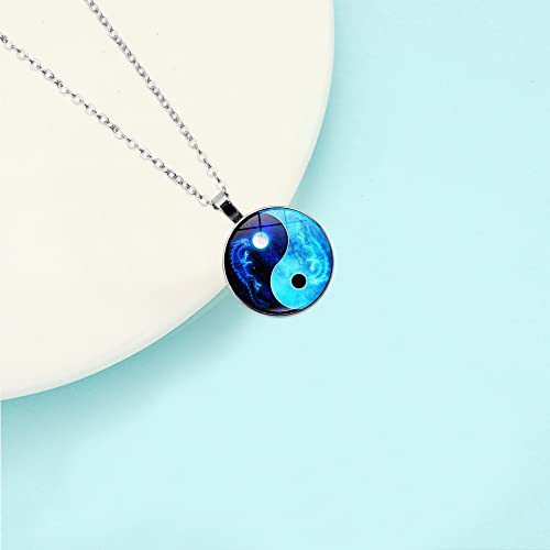 Yin Yang Pendant Necklace Chinese Philosophy Taoist Symbol Talisman Taichi Yoga Stainless Steel Charm Pendant Necklace Necklace for Women Men Valentines Birthday Thanksgiving Christmas - color: Blue