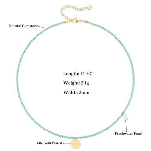 KissYan Beaded Choker Necklace for Women, Colorful Natural Gemstones Pearl Choker 14K Gold Plated Pendant Healing Crystal Necklace Handmade Stone Jewelry Gift - color: E-Evil Eye