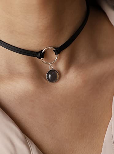 Sacina O Ring Crystal Choker, Black Choker, Boho Hippie Necklace, Gothic Necklace, Christmas Jewelry Gift for Women - color: brown